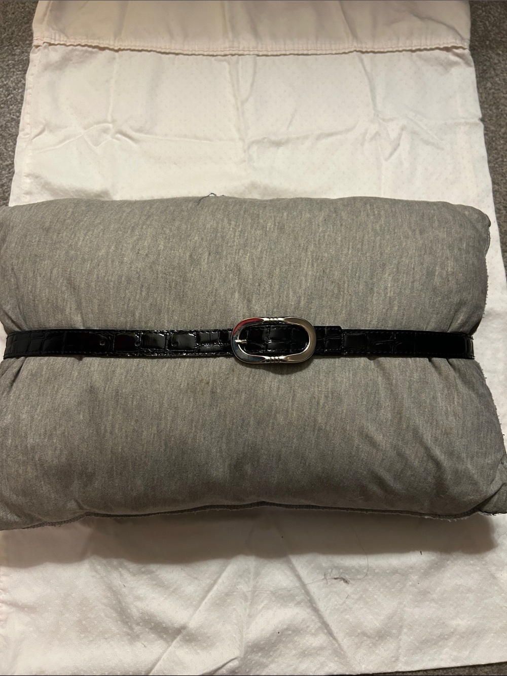 Black Croc-Embossed Faux Leather Belt with Gold Buckle